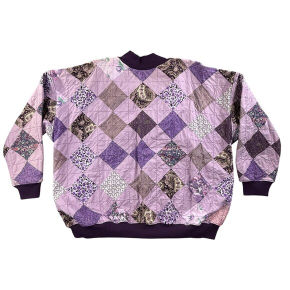 Vintage Patchwork Quilted Bomber Jacket Womens 2X Paisley Floral Handmade 90s - Picture 2 of 16